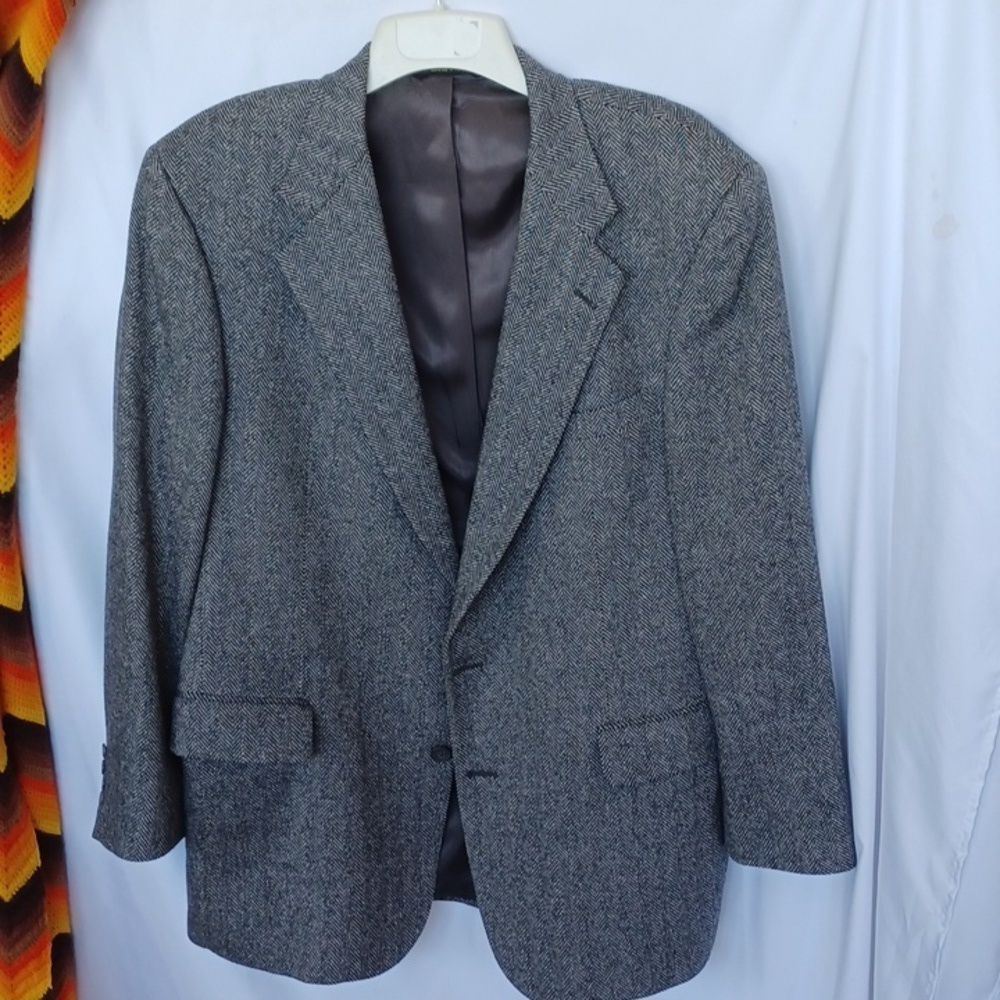 Bernard Allen Wool HerringboneSport Coat black&white, 44L, Union Made In USA